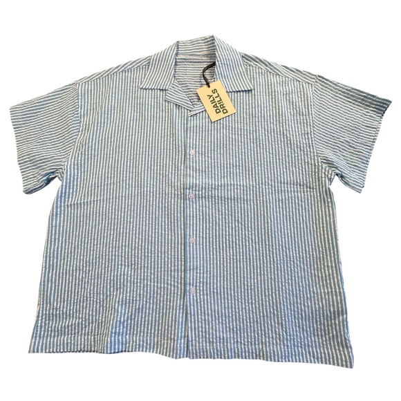 Daily Drills Shirt Only XS / Small Oversized Seersucker Boxy Stripe Teal White - Picture 1 of 6